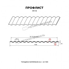 Профлист МЕТАЛЛ ПРОФИЛЬ МП-18x1100-B NormanMP (ПЭ-01-3011-0,5)