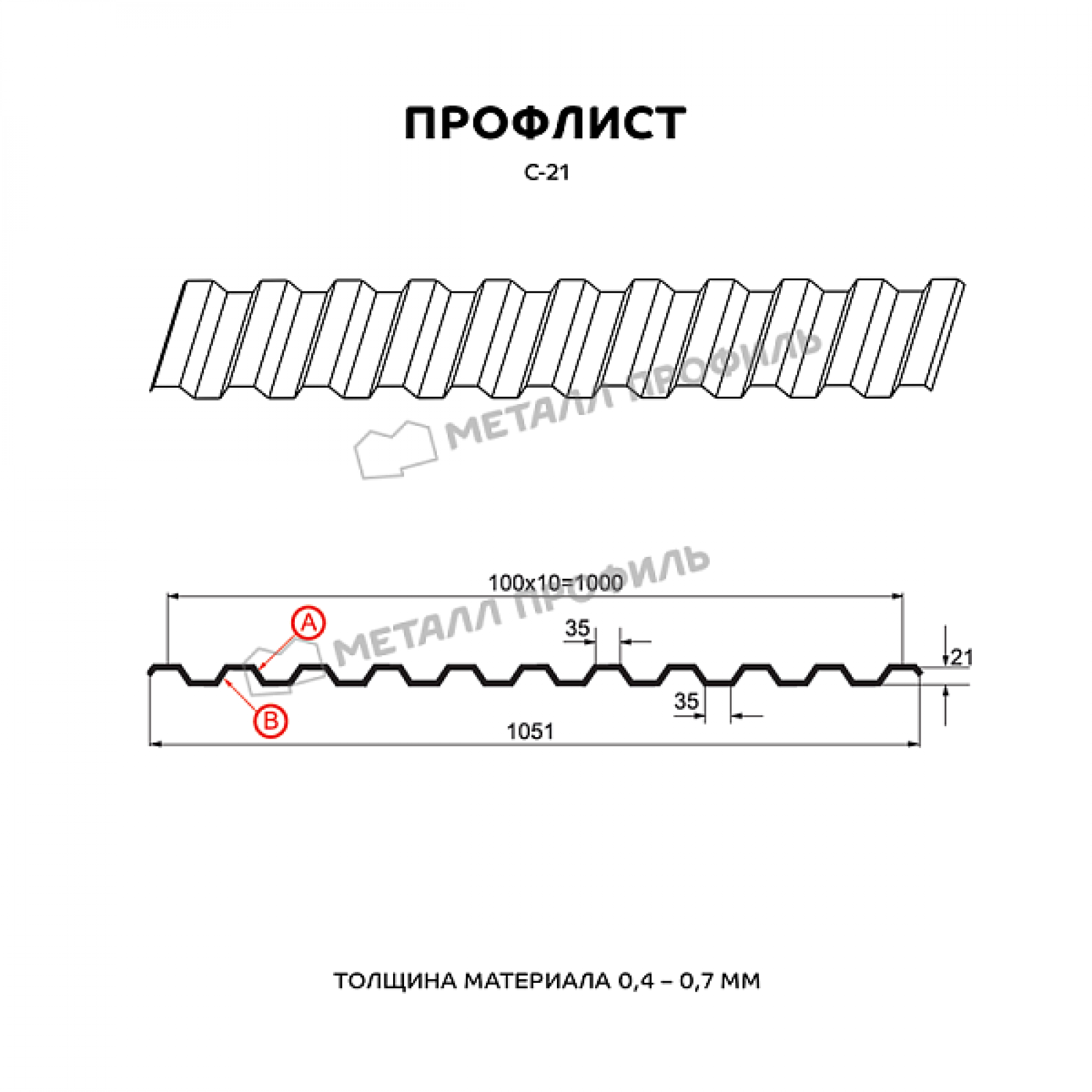 Профлист МЕТАЛЛ ПРОФИЛЬ С-21x1000-B NormanMP (ПЭ-01-3011-0,5)