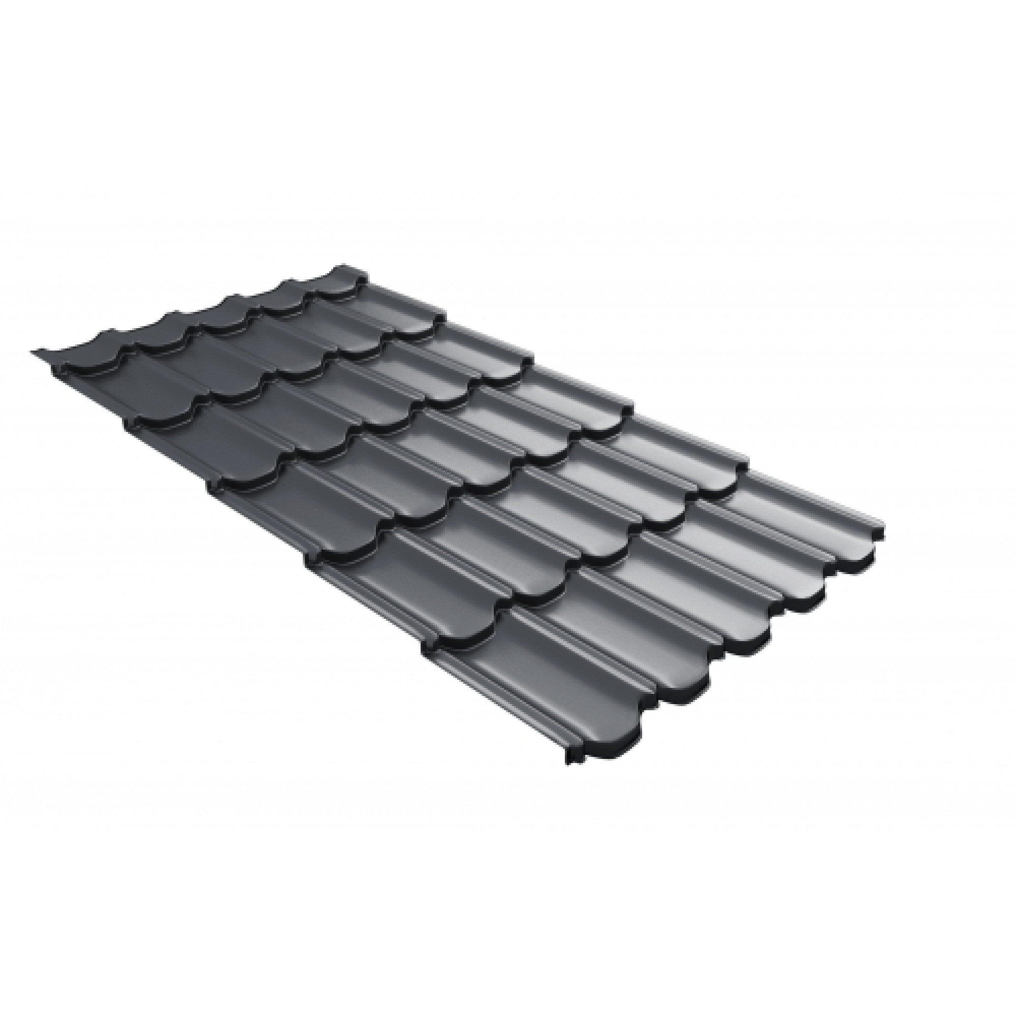 Металлочерепица квинта плюс Grand Line c 3D резом 0,5 GreenCoat Pural BT, matt RR 23 темно-серый (RAL 7024 мокрый асфальт)