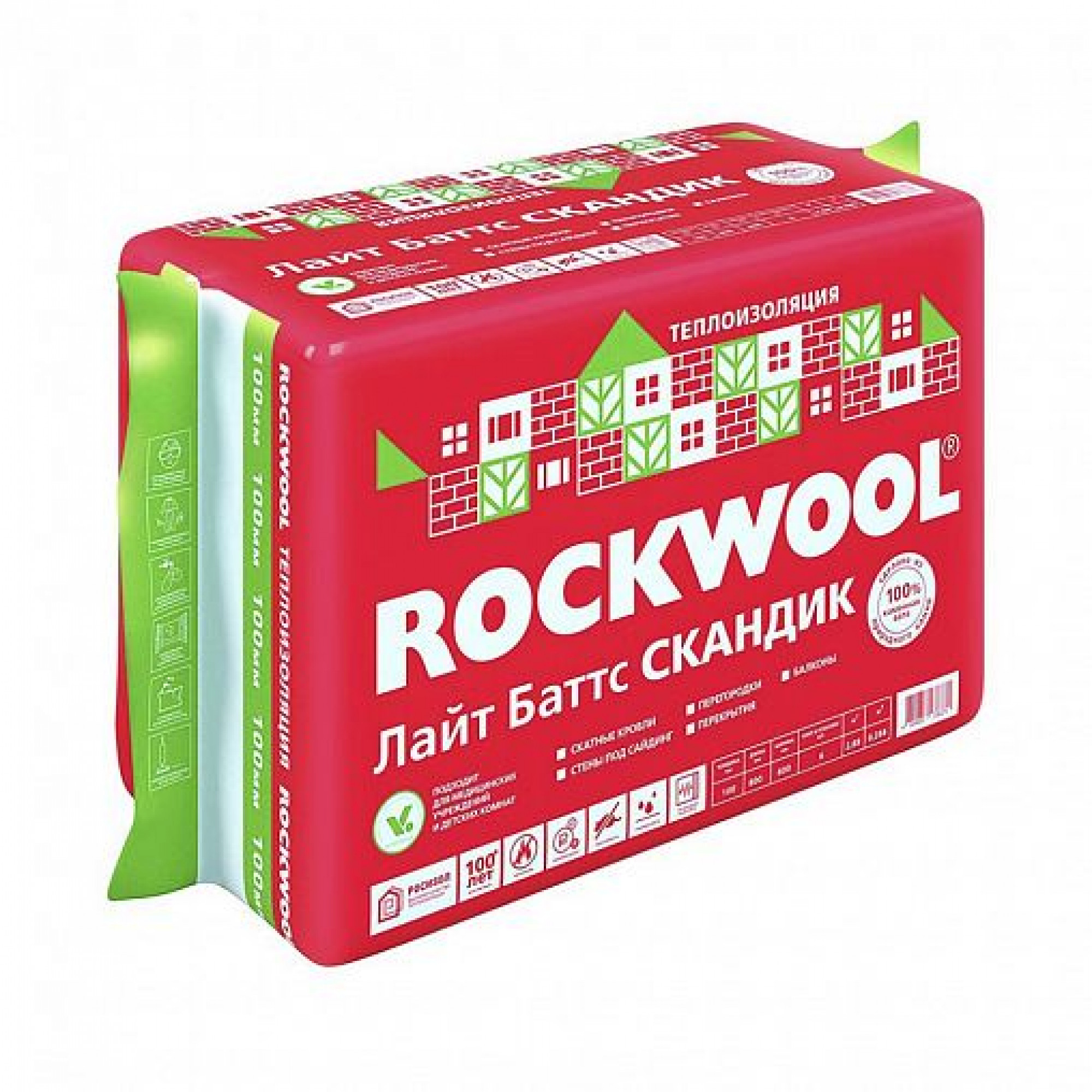 Каменная вата Rockwool Лайт Баттс Скандик, 800 x 600 x 50 мм, 12 плит
