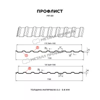 Профлист МЕТАЛЛ ПРОФИЛЬ МП-20x1100-R (ECOSTEEL_T-12-Орех-0,45)