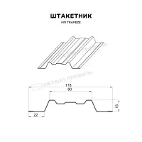 Штакетник металлический МЕТАЛЛ ПРОФИЛЬ TRAPEZE-O 16,5х118 (ECOSTEEL_T-12-Орех-0.45)